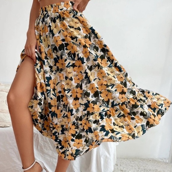 Boho floral print high waisted flowy maxi skirt - Picture 3 of 9